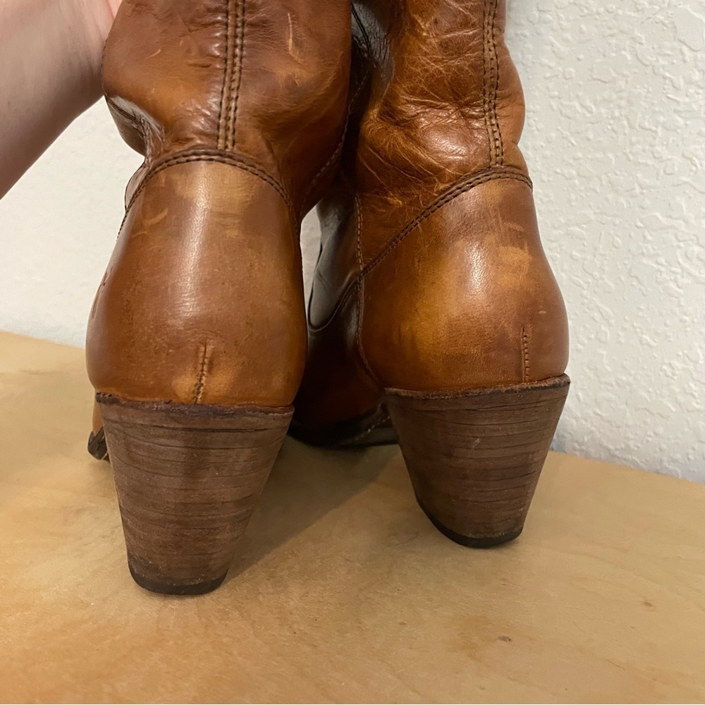 Frye Cognac Brown Leather Mid-Calf Heeled Boots - Picture 8 of 15